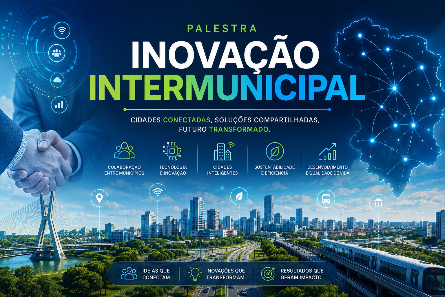 Auditório lotado durante palestra do fórum Inovação Pública Municipal, com o palestrante ao lado do telão
