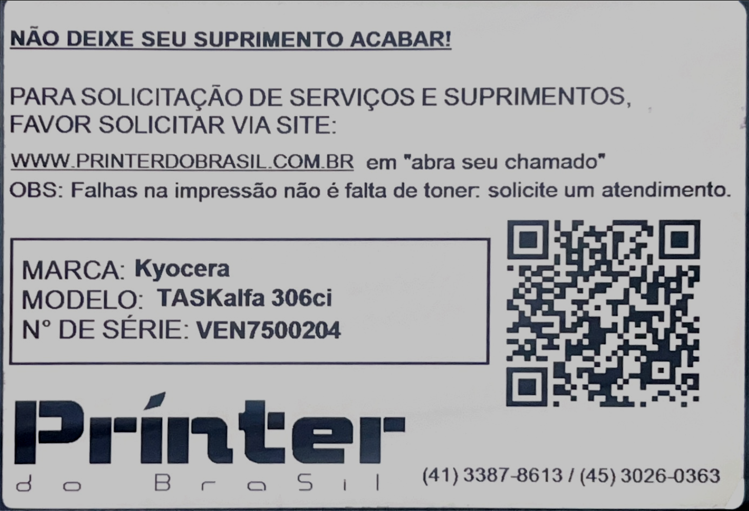Exemplo de etiqueta PRINTER